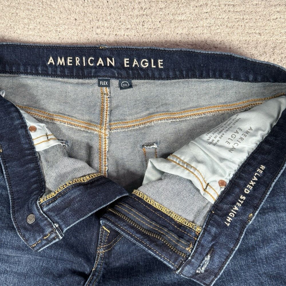 American Eagle Jeans Mens 36x30 Blue Relaxed Straight‎ Medium Wash Denim - Picture 2 of 9